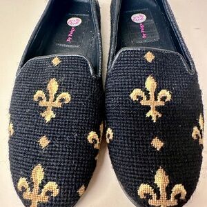 Black and Gold Fleur-de-Lis Loafers